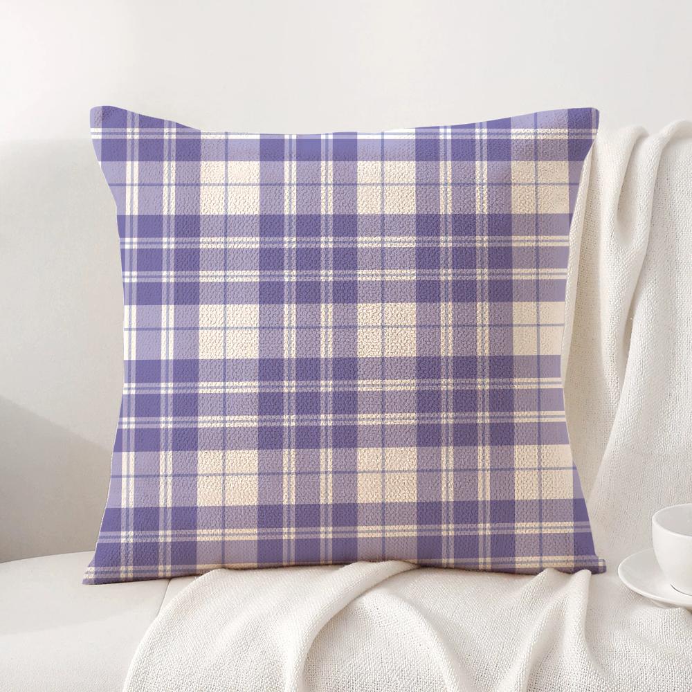 Simple purple plaid print Cushion Cover Natural Linen Organic Fabric DoubleSided Printing Sofa Home Decor Gift Pillow Cover