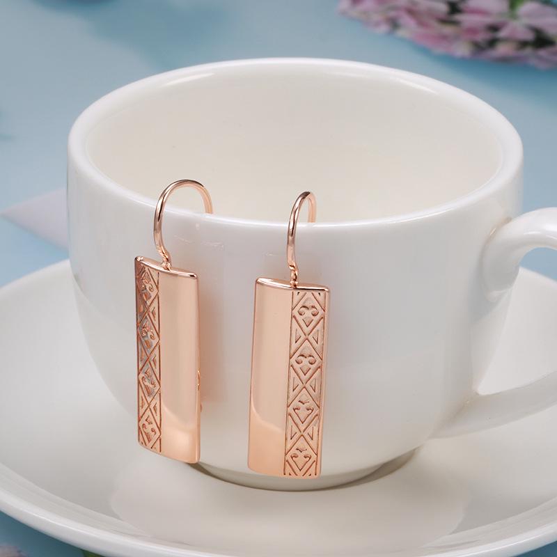 585 Rose Gold Rectangular Earrings - European & American Fashion, Gold-Plated Women's Jewelry