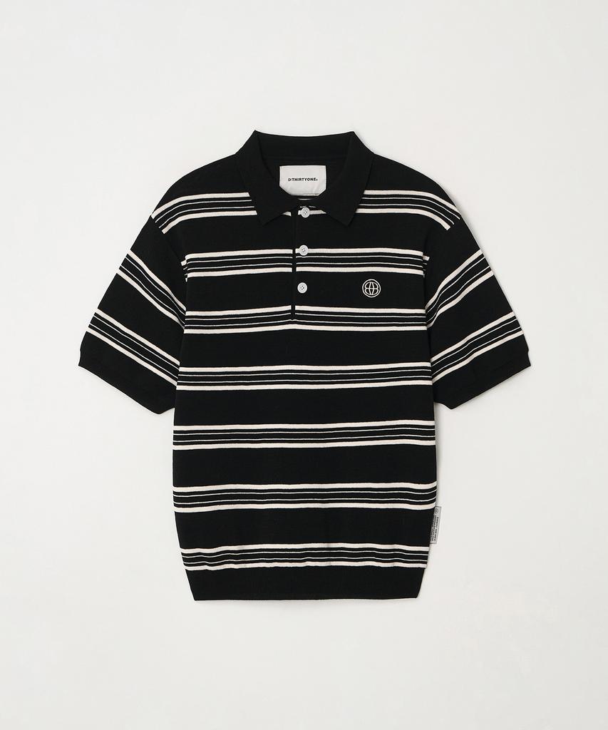 DTHIRTYONE Color Stripe Short Sleeve Collared Knit (Black)