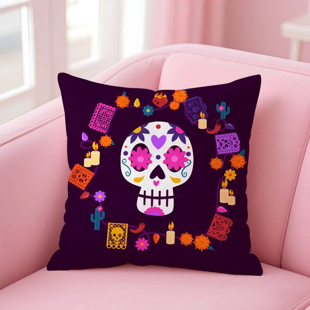 Mexico Easter Flower Skeleton Pillow Case Pattern Printing Pillowcase Living Room Sofa Cushion Cover Bedroom Room Decor