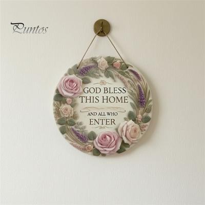 Warm Atmosphere Wall Plaque Wooden Rose Door Hanger Sign, Front Floral Hanging Plaque, Decorative Rustic Farmhouse Home Decoration Ornament with Rope
