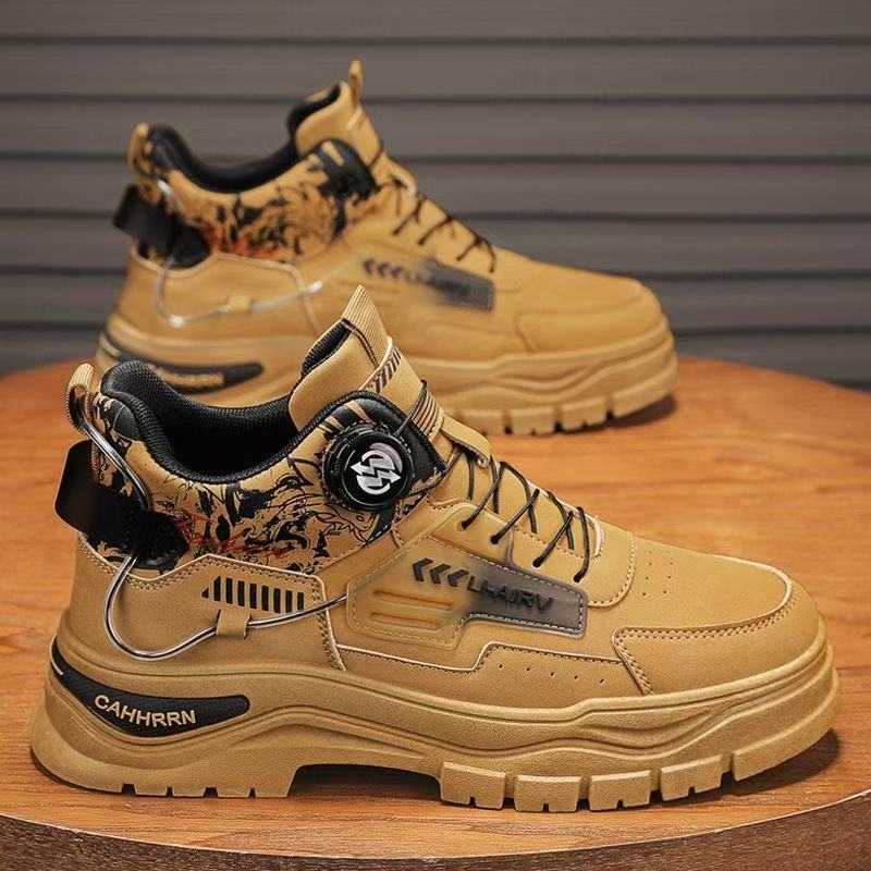 

Осенне-зимние модные ботинки с высоким верхом для мужчин, без шнуровки, с застежкой-ручкой, для молодых и юных, нескользящие, на толстой подошве, повседневные, для улицы, рабочие ботинки Мартин 44 жёлтый