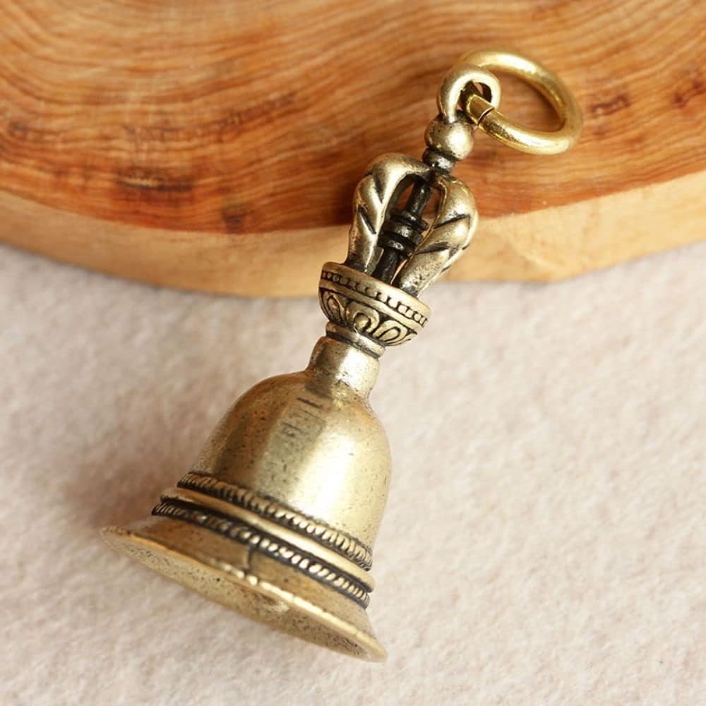 Retro Copper Bell Wind Chimes, Bell Creative Solid Brass Bell Handicraft for Decoration Car Pendant Small Circle Hand Bells and Chimes