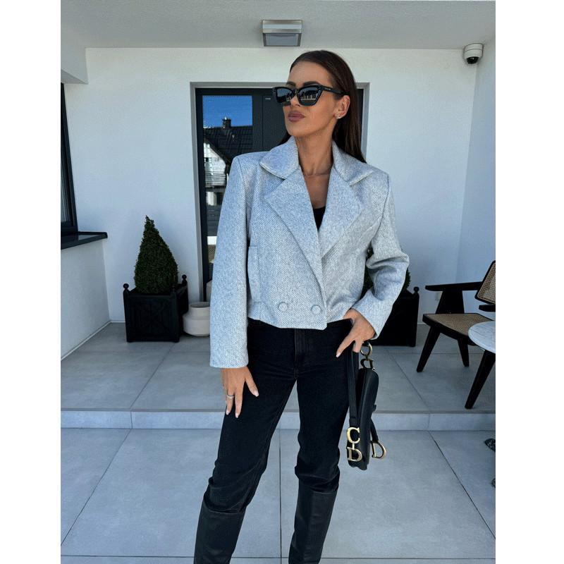 2024 European & American Women's Autumn/Winter Woolen Jacket with British Suit Collar