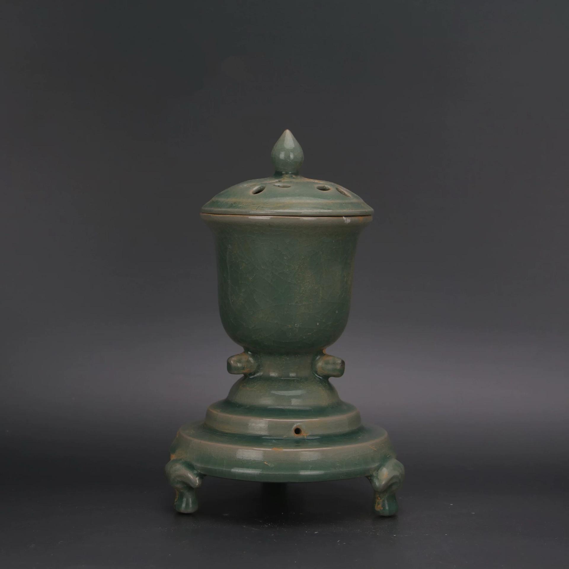 Song Dynasty Ru Kiln Celadon Ice Crackle Pattern Incense Burner: Antique Porcelain Literati Display Piece