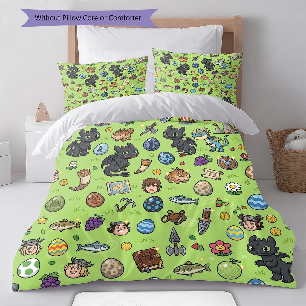 How Train Dragon Pattern Bedding Quilt Set Quilt Cover Pillowcase Home Birthday Gift(1 * duvet cover + 2 * pillowcase, without core)