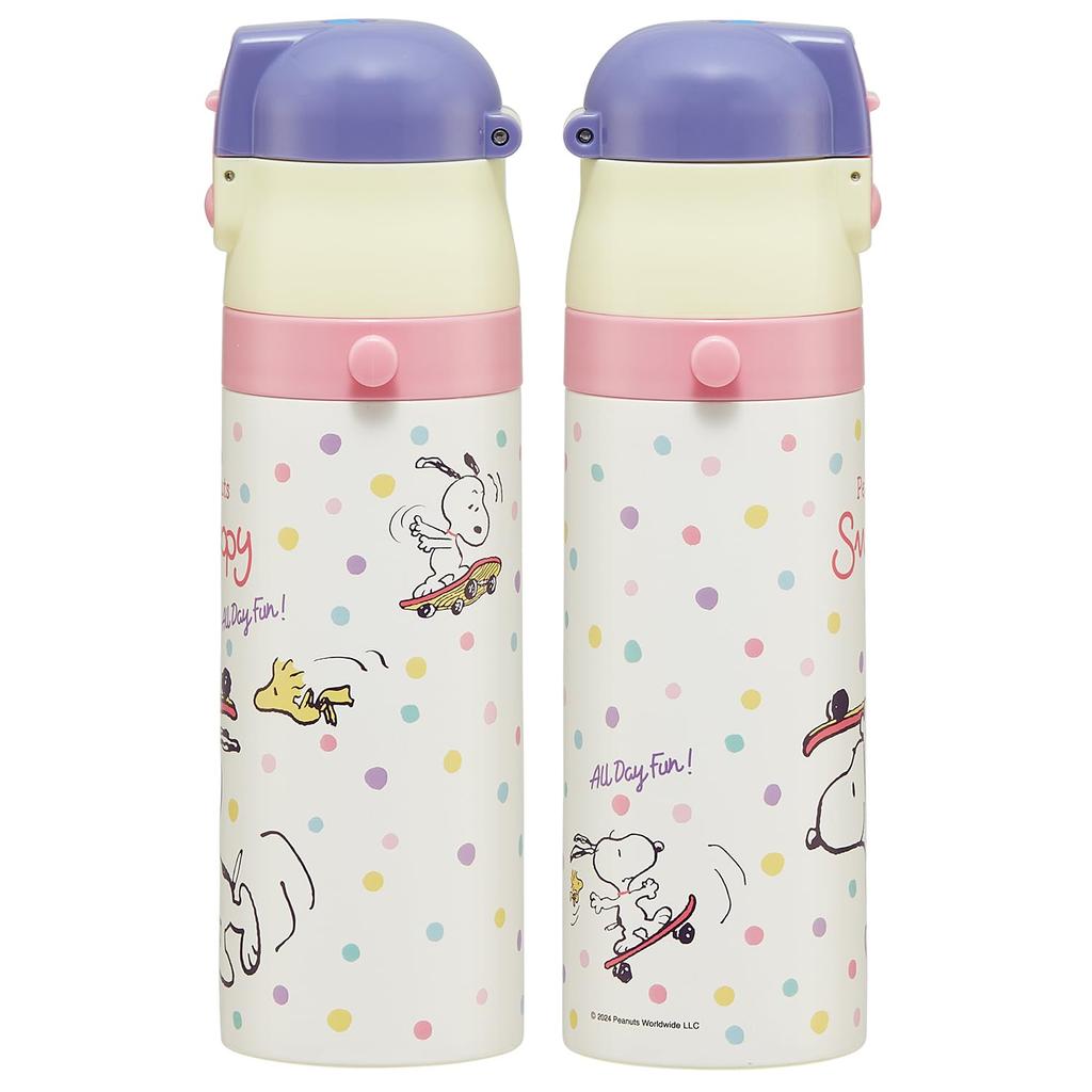 Snoopy Water and Compact Stainless Steel 470ml and 430ml [Insulated Bottle] Ultra-Lightweight 2-Way Bottle, (Direct Drinking) (Cup Drinking)