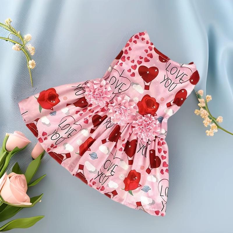 Pet Valentine's Day Clothes Clothing Skirt New Red Rose Cherry Love