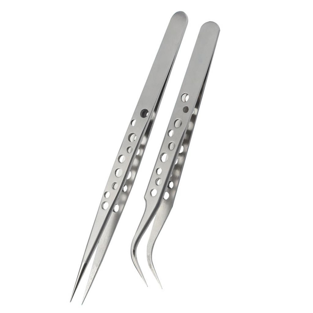 2pcs Stainless Steel Precision Curved And Straight Tweezers Set for Gardening and Model Making with Ergonomic Design