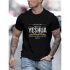 European Sizes Men'S Black T-Shirt with Hebrew Script "Yeshua Is the Way, the Truth, the Life!" - Casual & Religious Wear, Regular Fit Short Sleeve