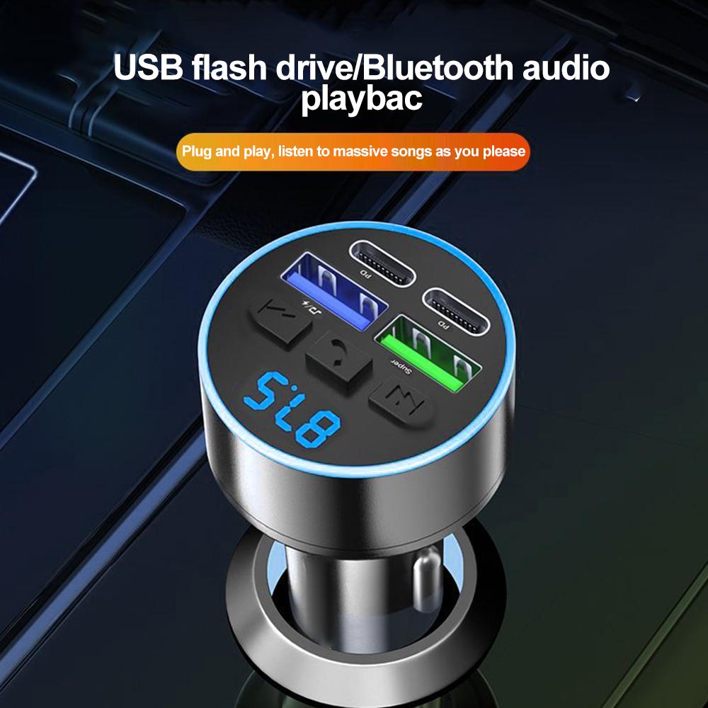 Încărcător Auto Bluetooth 5.0 Transmițător FM Auto PD Tip-C USB Dual Player Ambient Încărcător Auto MP3 Încărcare Smartphone