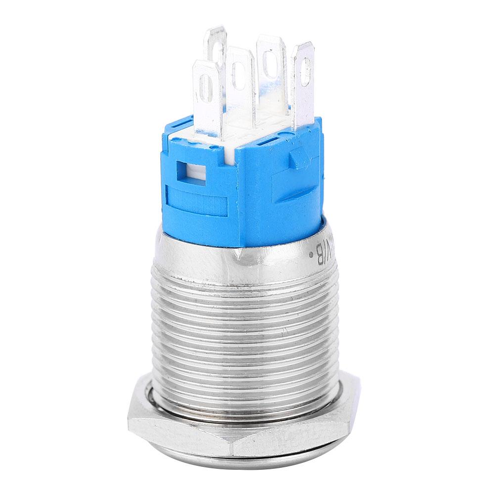 Blue LED Flat Round Head Self Reset Metal Push Button Ring with Power Symbol 16mm(220V)