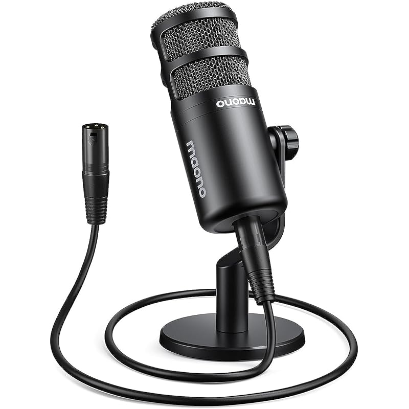 

MAONO XLR microphone dynamic microphone vocal microphone unidirectional Built-in pop filter XLR-XLR cable connection With microphone stand For audio