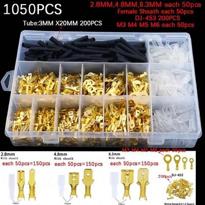 1000/1050 Pcs Electrical Wire Connectors Electrical Crimp Terminals Wire Wrap Connector Insulating Sleeve Spade Crimp Terminals