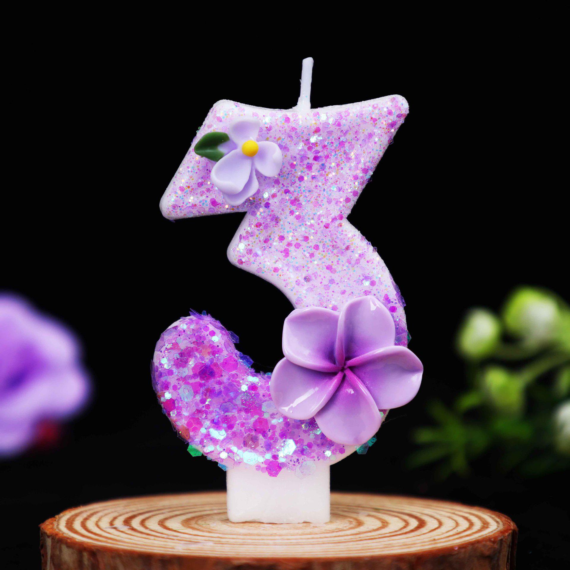 

Purple Flower Glitter Birthday Cake Topper Candles