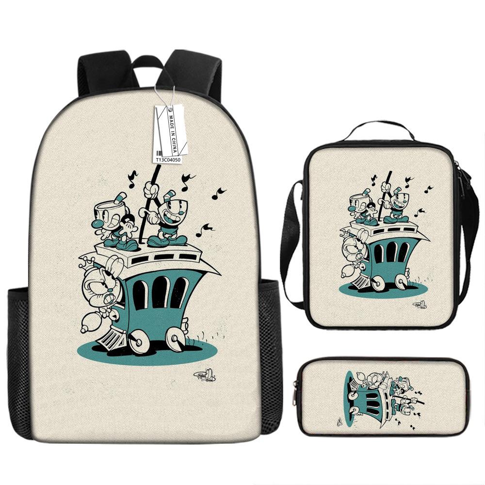Popular New Teacup Head Cuphead Student Schoolbag Boys Backpack Backpack Satchel Bag Pencil Case Waterproof