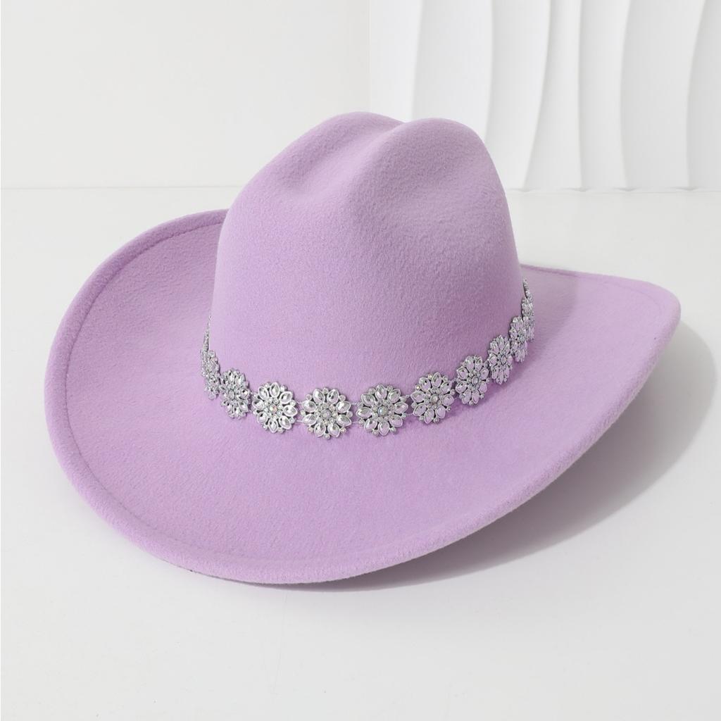 Men's unisex western cowboy hat Metallic flower rhinestone gem accessories Gentleman's hat Hiking hat