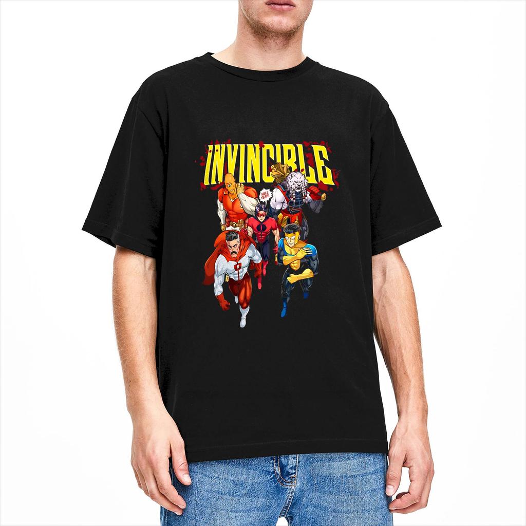 Vintage T-Shirt Summer Invincible Comic Hip Hop T Shirts  Cotton Tee Shirt for Men Y2K Basic Short Sleeve Tops