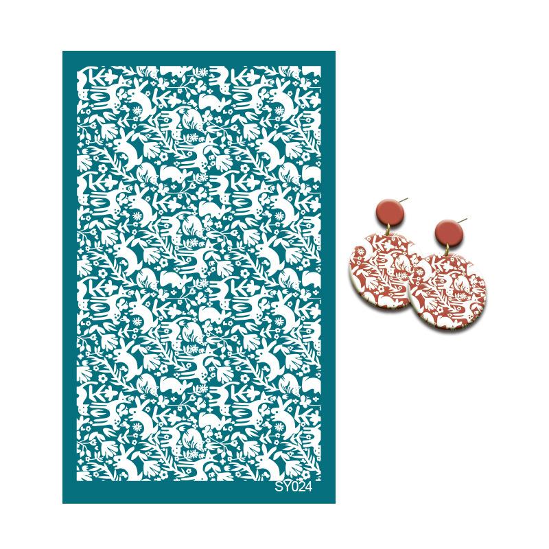 23 Styles Self-Adhesive Silk Screen Stencils for Polymer Clay Palm Leaves Reusable Mesh Transfer Printing Earring Jewelry Making
