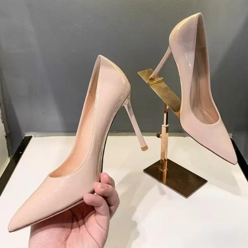 Fashion Women Patent Leather Pumps High Heels Lady Stiletto Low Heels Wedding Bridal Mteallic Silver Gold Sparkly Shoes