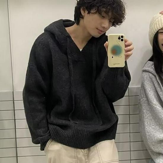 Men s Heather Gray Hooded Knit Cardigan – American Style, Trendy Autumn Sweater, High Street Versatile Lazy Fit 3XL