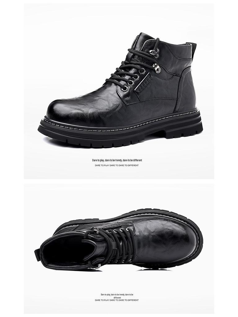 Vyriški britiško stiliaus vidutinio aukščio motocikliniai batai - Storu padu, kasdieniai, neperšlampami, neslystantys, yra didelių dydžių