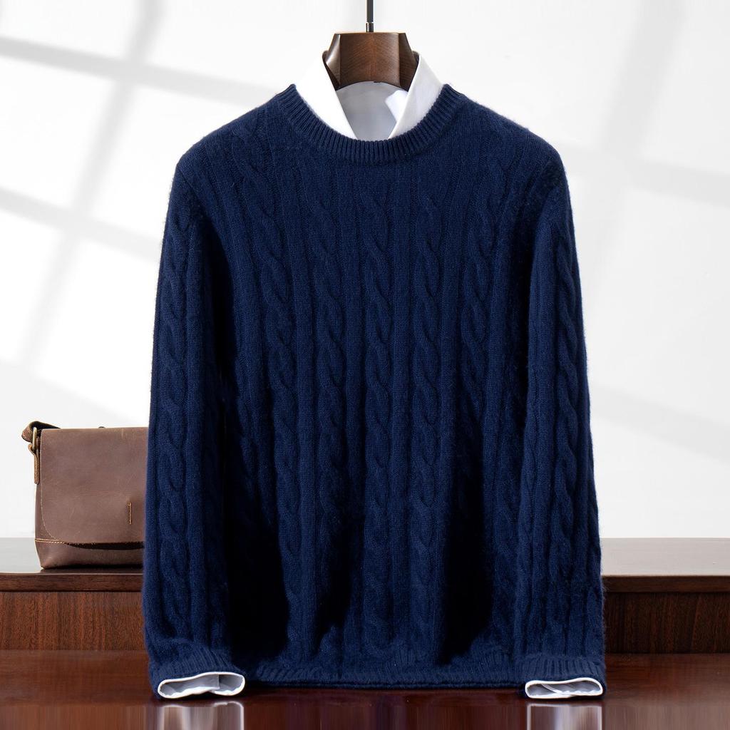 Men's Cashmere Cable Knit Round Neck Sweater - Autumn/Winter Collection