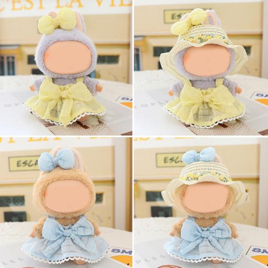 Doll Clothes for 17cm La Bubu 2-Piece Set Hair Clip Floral Dress Outfit Floral Hairpin Doll Accessory