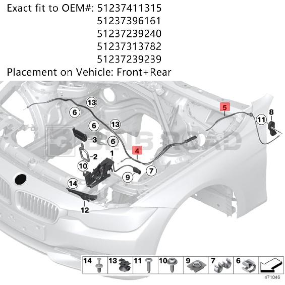 Car Engine Hood Release Cable Wire 51237411315 + 51237313782 Compatible with BMW 320i 328i 428i F31 F80 F34 F32 F33 F36,Front+Rear