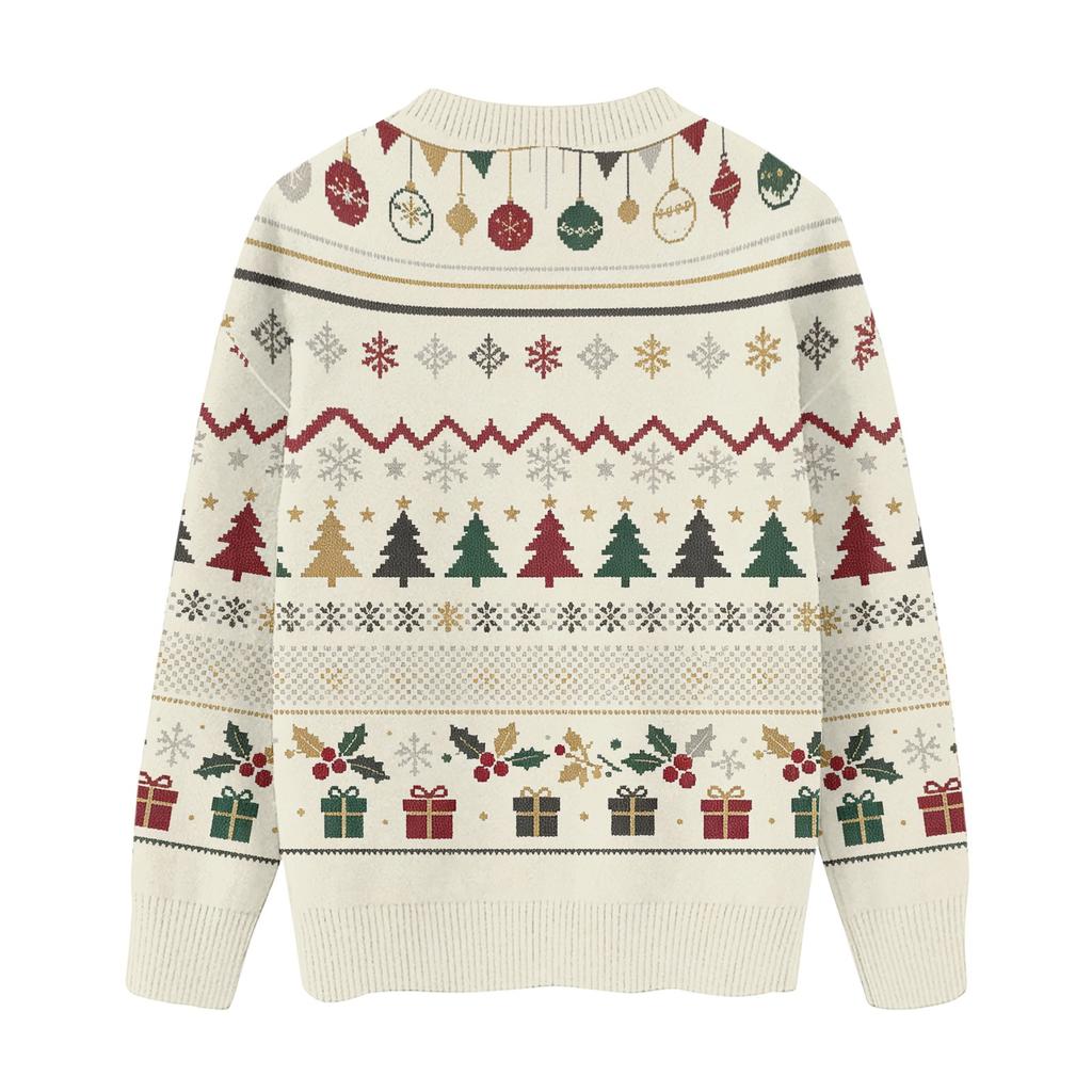 Maglione Pullover da Donna Casual Elegante a Manica Lunga con Collo Alto e Stampa Natalizia