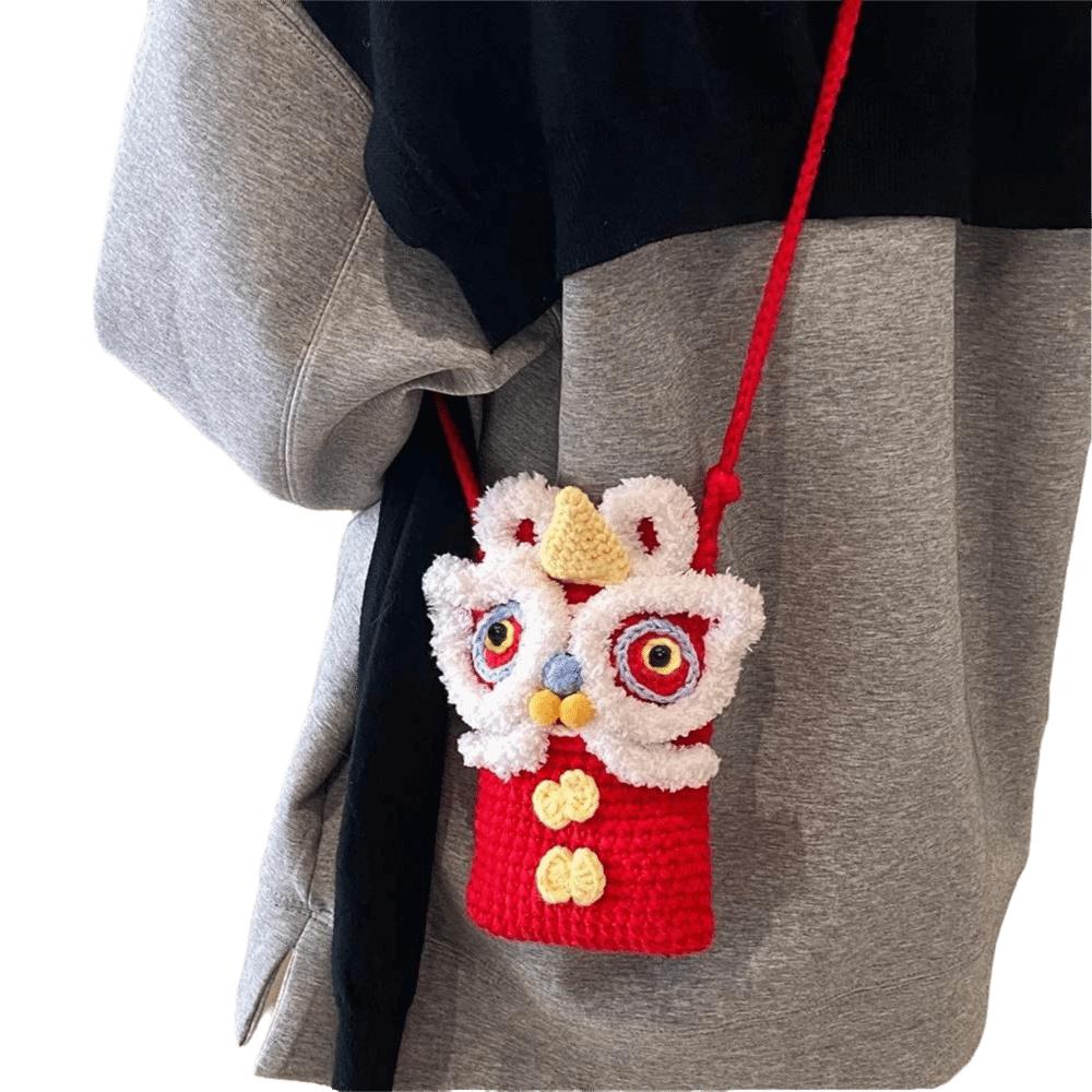 New Handmade Kintted New Year Shoulder Bag Personality Red Color Spring Festival Coin Purse Crossbody Bag