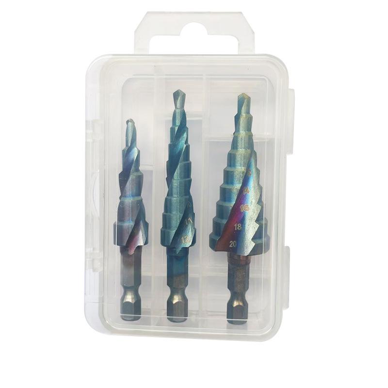 6-Piece Titanium Coated Serrated Step Drill Bit Set - Rustproof, Durable, High-Efficiency Twist Hole Opener.