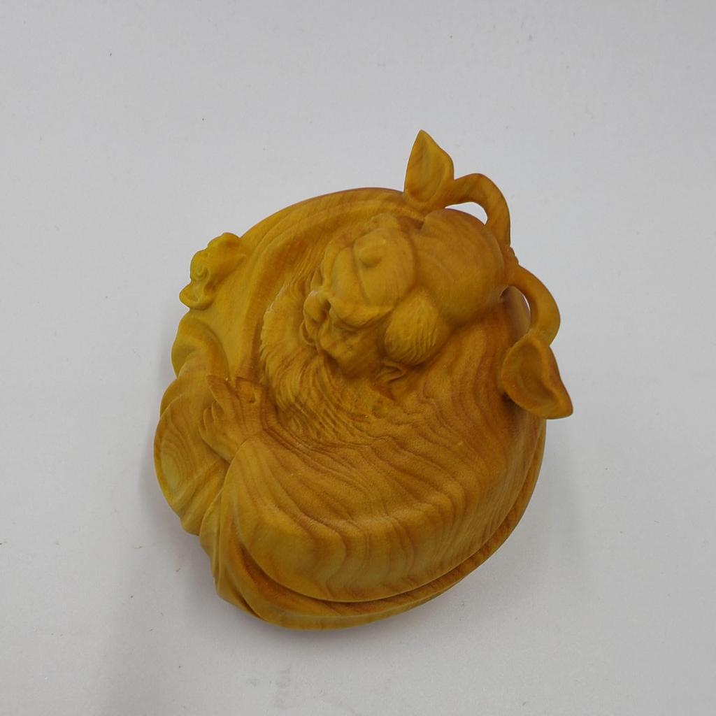 Wooden Buddha statue Boxwood 6cm Wooden sculpture Figurine Shoki Guardian deity for warding off evil and misfortune Good luck item Feng shui item leaf