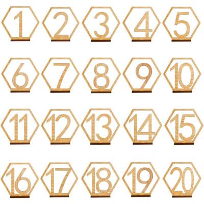 Wedding Table Numbers Card with Holder Base Wooden Table Numbers 1-10/1-20 Hollow Out Wood Table Numbers for Wedding Party Event Catering Decoration