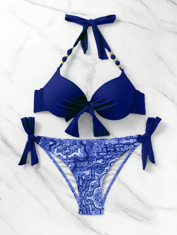 2024 Europäischer & Amerikanischer Bandage Bikini Bademoden Set - Damen Neuer Druck