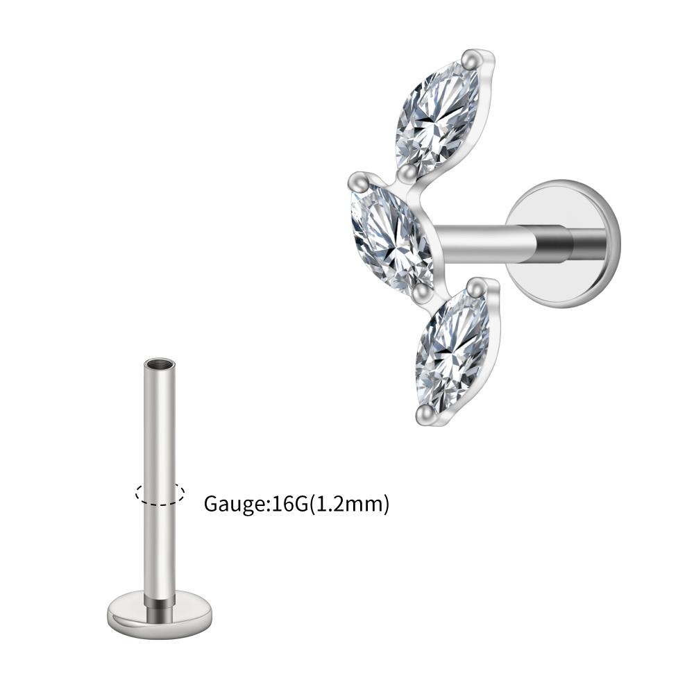 Rechter Grand ASTM F136 Titan Dreifach Marquise Labret Stud 16G CZ Cluster Climber Knorpelohrring Tragus Helix Ohrpiercing