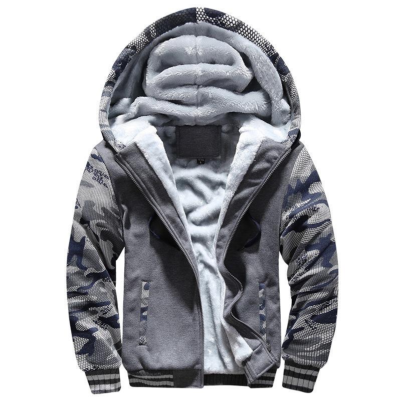 Men's Casual Camo Athletic Thick Warm Fleece-Lined Jacket Slim Fit Long Sleeve Casual Top
