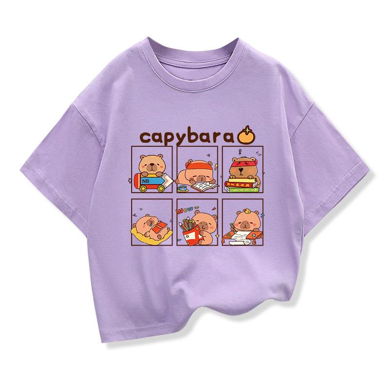 Children Short Sleeved Tees tshirt Cute Capibara Kids Cotton O-neck Casual Tops Loose T-shirt For Summer Teen Boys Clothes