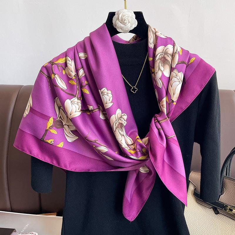 Summer new fashion trend scarf female navy style professional square scarf simulation silk 91 shawl European and American sunscreen silk scarf