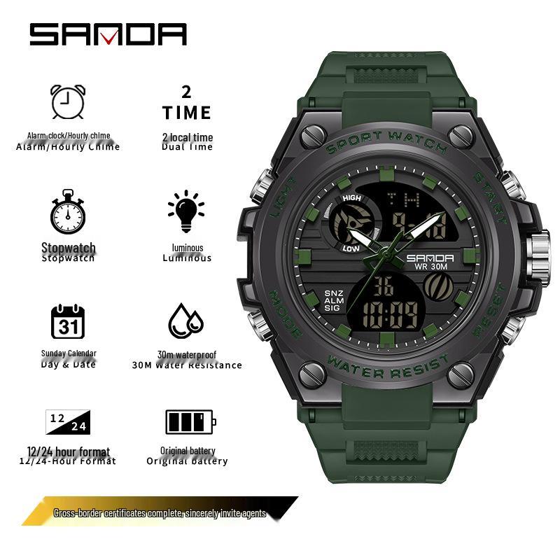 Sanda Youth Tactical Luminous Multifunction Waterproof Men's Electronic Watch