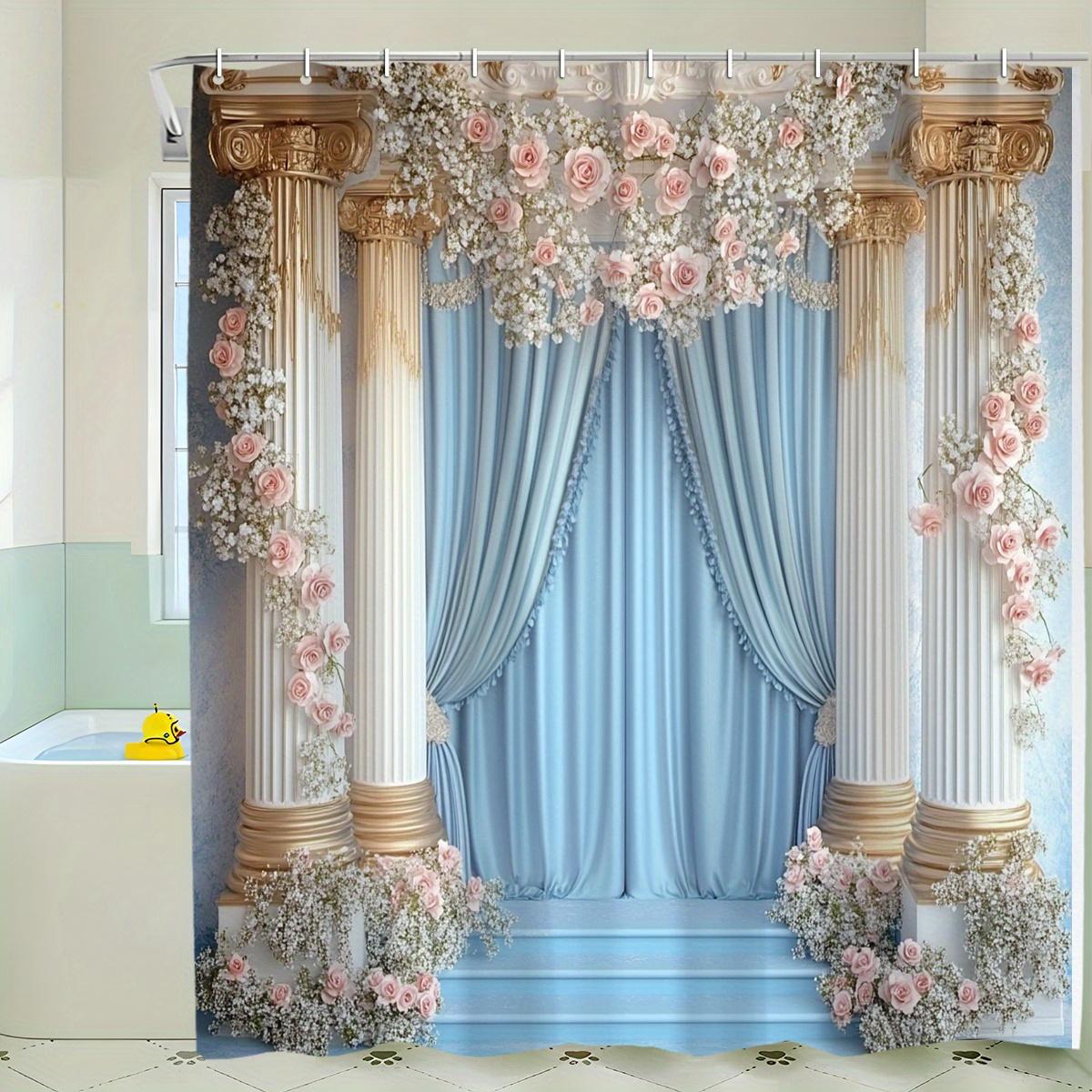 1 шт. Элегантная цветочная и золотая шторка для душа, плетеный дизайн, идеально подходит для всех сезонов, занавески для ванной комнаты | Элегантная шторка для душа 90X180cm