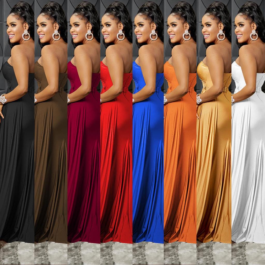 X5819 European & American Fashion Solid Color Long One-Shoulder Party Bodycon Dress for Women