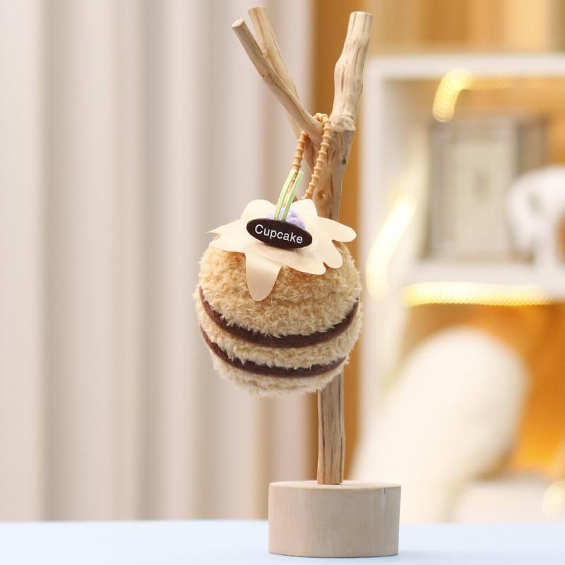 Cute Afternoon Tea Cake Plush Keychain With Soft Short Pile For Bag Decor