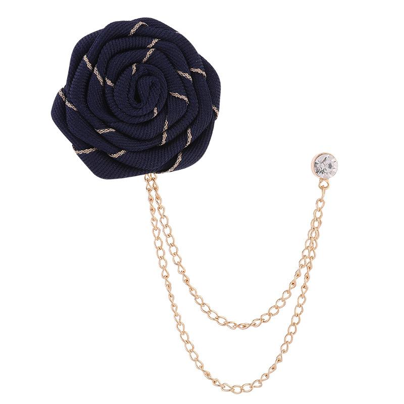 Stoff Tuch Rose Blume Broschen Kristall Quaste Kette Reversnadeln Herren Anzug Hemd Abzeichen Hochzeit Mode Schmuck Geschenke
