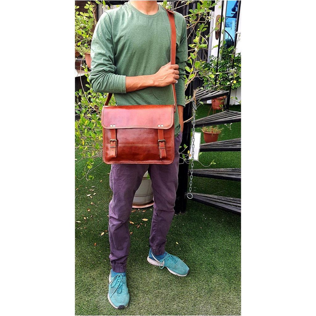 Geanta messenger din piele de 13" Geanta pentru laptop Geanta de birou cadou pentru barbati Geanta de umar deteriorata de calculator