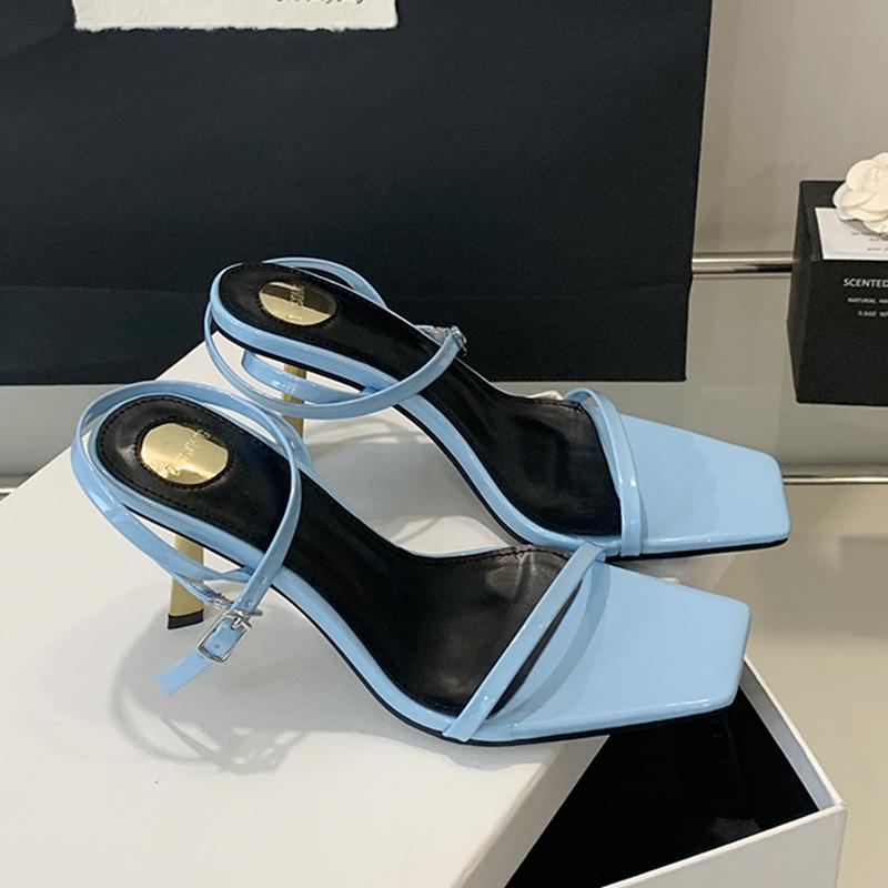 Fashion SUOJIALUN 2025 Summer New Brand Women Sandal Shoes Fashion Narrow Band Gladiator Shoes Thin High Heel Outdoor Dress Pumps Slide