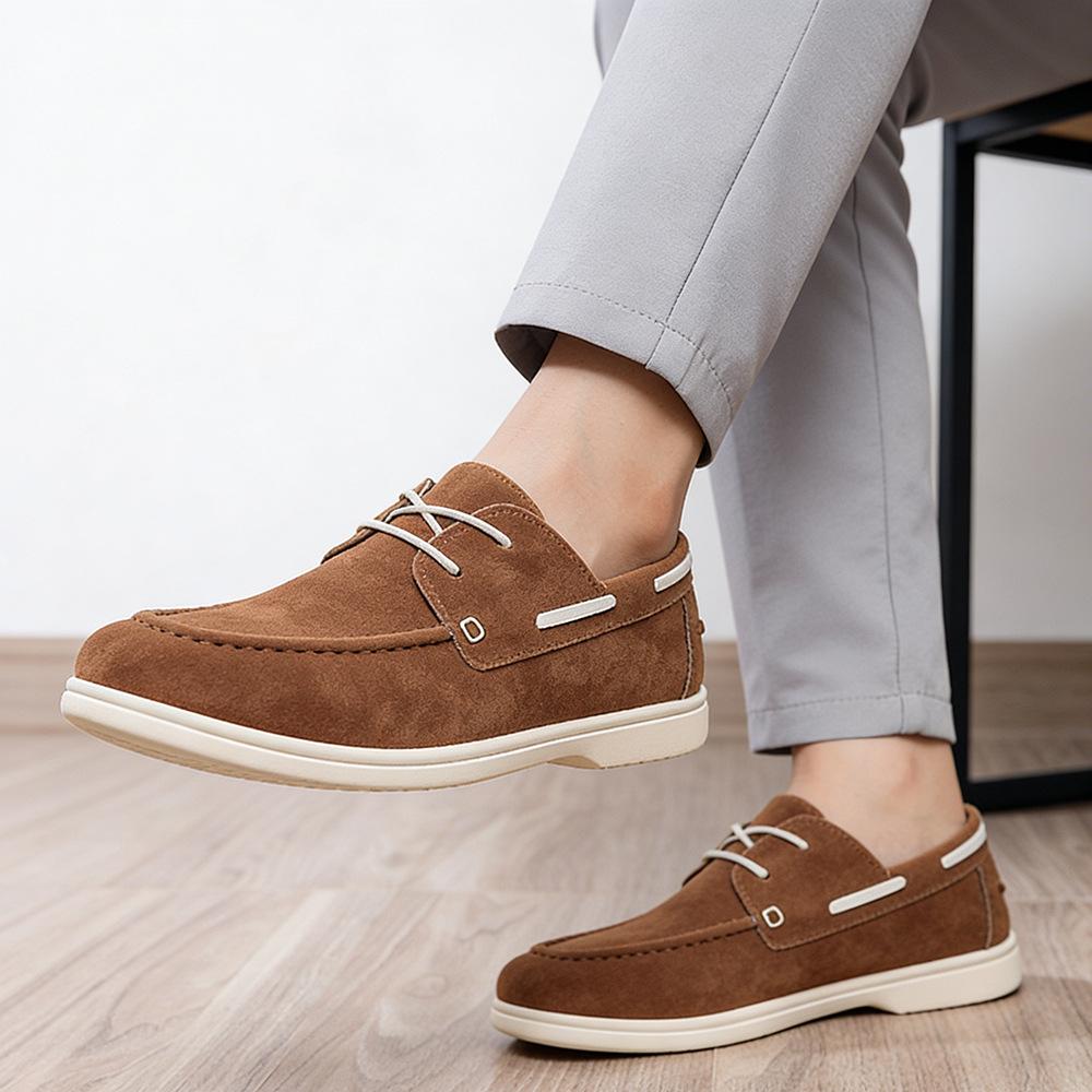 Men'S Pu Leather Driving Moccasins Round Toe Lace-Up Breathable Casual Loafers Soft Sole Low Top Comfortable Shoes Loafers Men