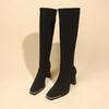 Fashion Autumn Winter Women Knee High Boots Sexy Square Head High-heeled Long Boots Female Shoes Retro Soft Leather Back Zipper Botas