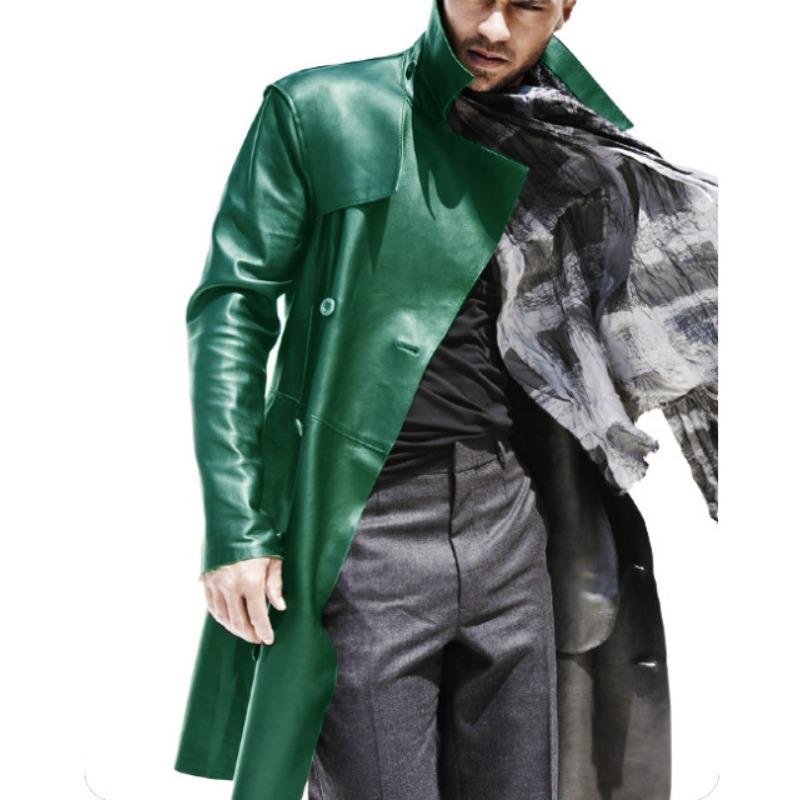 

Нові чоловічі осінньо-зимові шкіряні куртки, довгі вітрівки для чоловіків M