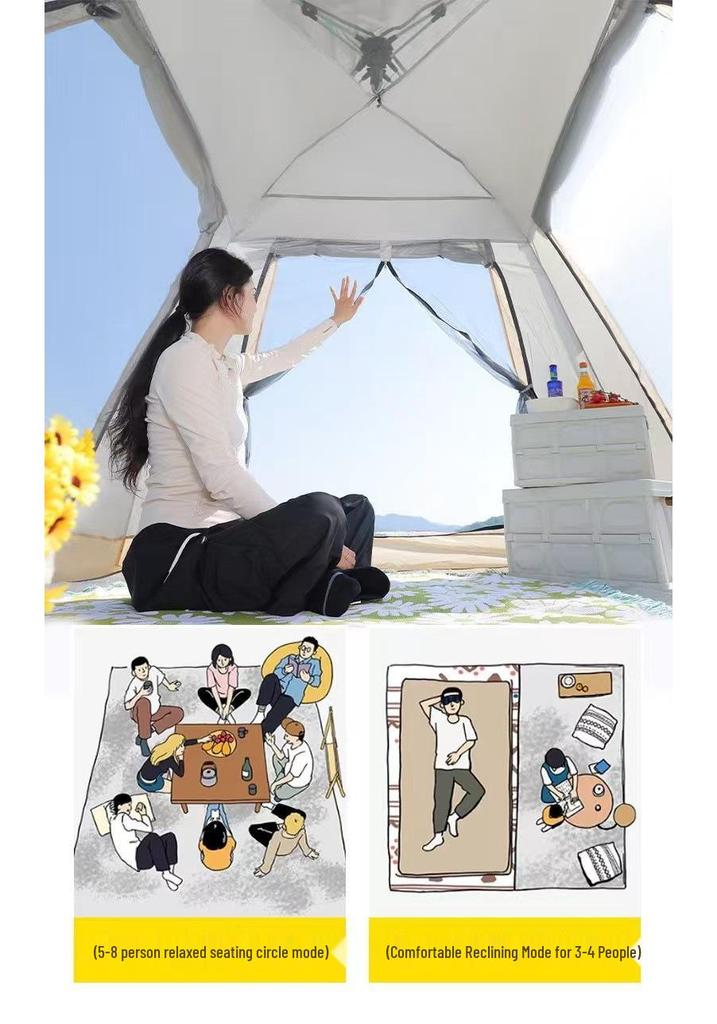 Portable Quick-Pitch Tent for 3-4 People - Four-Sided, Automatic Setup, Sun Protection, Ideal for Camping, Picnics, and Travel